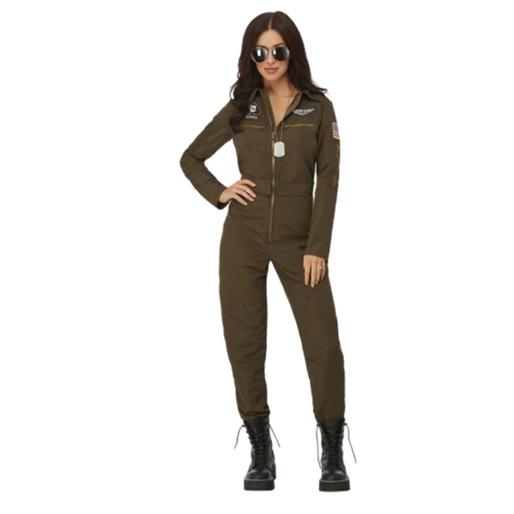 Top Gun Maverick Ladies Aviator Costume - Flight Suit with Patches